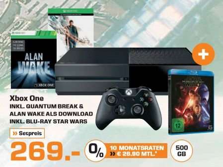 [Saturn] Xbox One 500 GB+ Quantum Break + Alan Wake + Star Wars - Das Erwachen der Macht (Blu-Ray) für 269,- Euro**Aktion Online und Versandkostenfrei