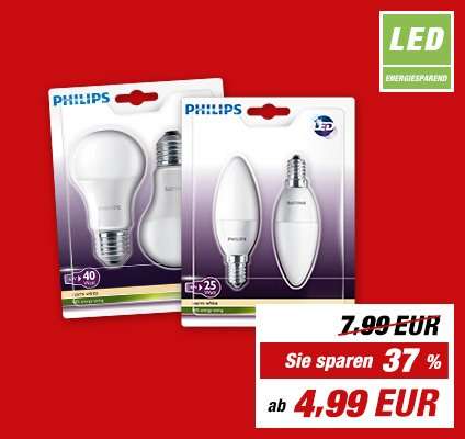 toom: Philips- LED -Lampen im Doppelpack für 4,99 und 5,99 Euro