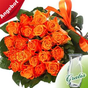 20 orange Rosen mit Vase für 21,98€ inkl. VSK bei [FloraPrima] - NL-Anmeldung bringt 3€ Rabatt: 18,98€ inkl. VSK