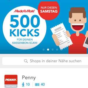 Shopkick App heute 500 Kicks für Scan Mediamarkt Kassenbon