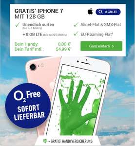 [deinHandy] o2 Free XL mit 8 GB LTE, All net flat, 12 Monate Handyversicherung + iPhone 7 128 GB  54,99€ monatlich auch junge Leute