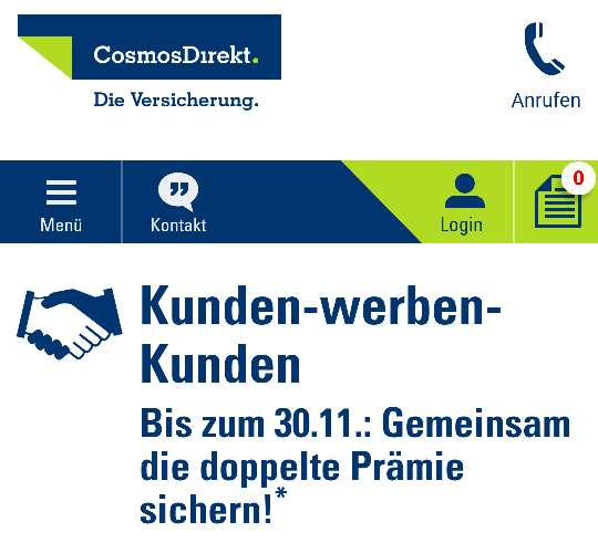 KwK CosmosDirekt z.B. Single-Haftpflicht mit 250€ SB für eff. 0,53€