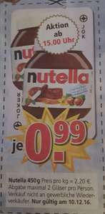Nutella 450 g für 0,99 €/St. am 10.12.16 bei Möbel Kempf in Bad König (Lokal)