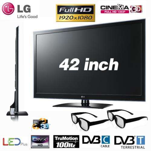 LG 42LW4500, Full-HD, 42 Zoll, Cinema 3D, LED, Full-HD, 100 Hz, DVB-T, DVB-C, CI+, 89 Watt  schwarz, für 519.- € bei Amazon