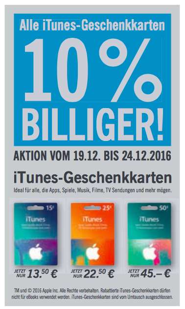 10% Rabatt auf iTunes-Geschenkkarten bei Lidl