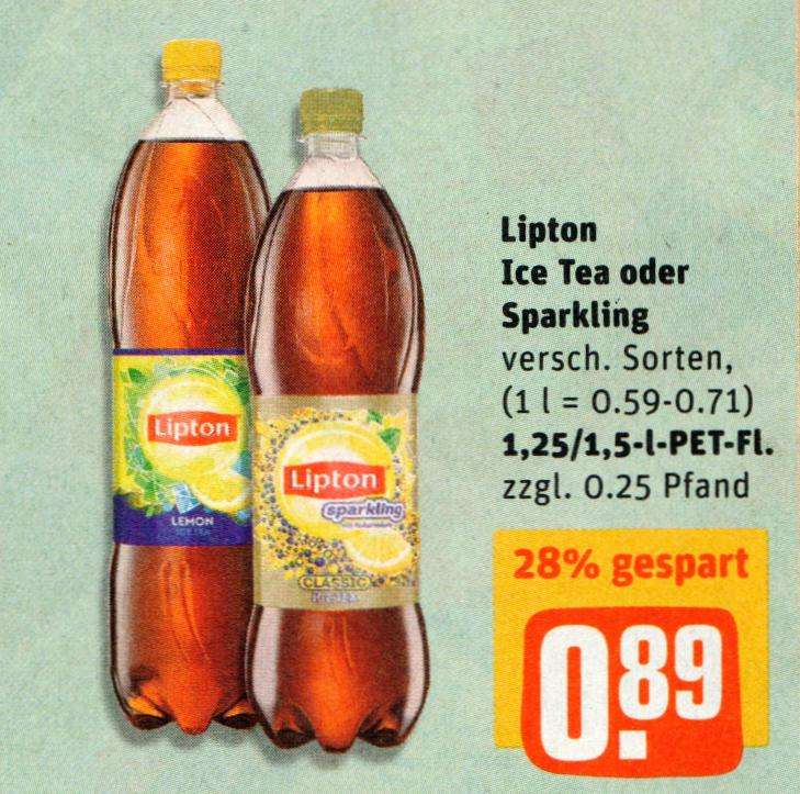 [REWE] 7 Flaschen Lipton Ice Tea oder Sparkling 1,25l / 1,5l versch. Sorten für 0,60€/Flasche (Angebot+Coupon)