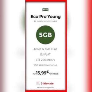 BASE Eco Pro + GRATIS HANDYVERSICHERUNG für monatlich 12.24€ | O2 und E-plus Netz | 5GB LTE | Allnet-Flat | SMS-Flat | EU Auslands-Flat | Kostenlose Rufnummernmitnahme
