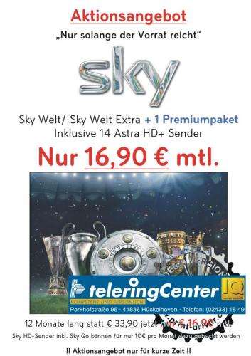 Sky Welt / Sky Welt Extra + 1 Premiumpaket - monatlich 16,90 € statt 33,90 €
