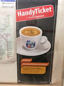 [lokal München] Gratis Espresso bei Vorzeigen eines MVG Handytickets