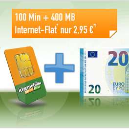 Klarmobil Telekom-Netz 100 Freiminuten + 400 MB für 2,95 € / Monat + 20 € Auszahlung