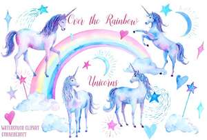 [Creativemarket] Watercolor Clipart Unicorns (6 Freebies)