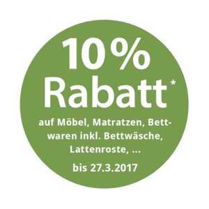 10% Rabatt auf alle Möbel, Matratzen, Bettwäsche uvm. bei Grüne Erde bis 27.03.2017