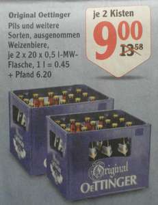 [Globus] 2 Kästen Oettinger Bier für 9,00€ (4,50€ / Kasten)