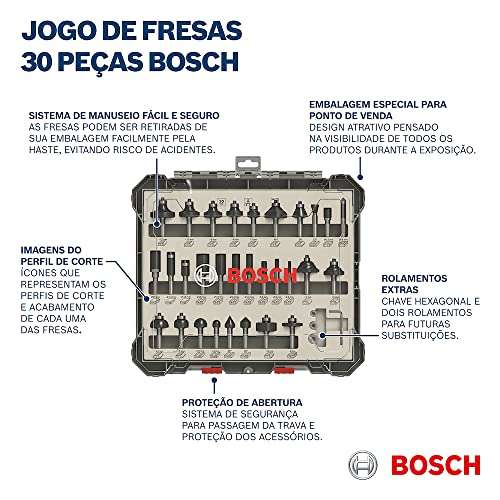 Bosch Professional 30tlg. Fräser Set Mixed (für Holz, für Oberfräsen mit 1/4 Zoll Schaft)