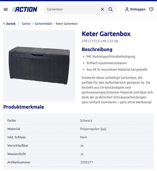 KETER Gartenbox 270L für 19,95€ bei Action – Jetzt zuschlagen!