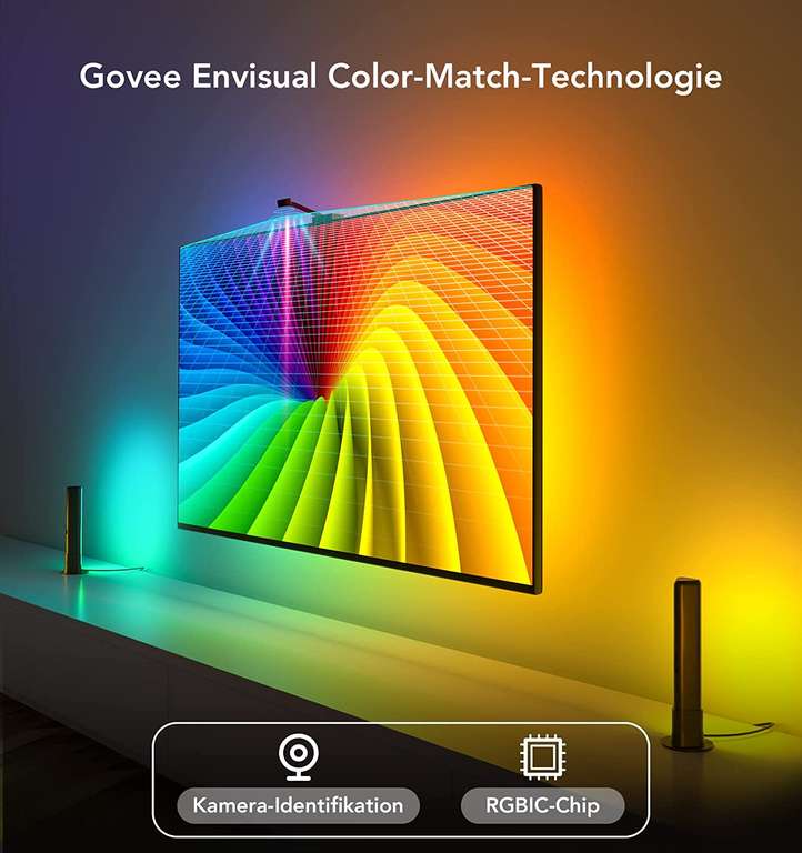 Govee DreamView T1 Pro TV-Hintergrundbeleuchtung mit Kamera & Flow Plus Lightbar (für 55-65", RGBIC-LEDs, WLAN, Bluetooth, App, Alexa)