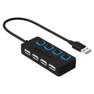 [Prime] SABRENT USB Hub / Verteiler (4 USB 2.0-Anschlüsse, mit EIN/AUS Schalter, Plug & Play)