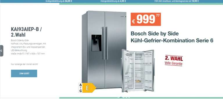 BOSCH Side By Side 2.Wahl Angebot mit Eiswürfelspender 999,77€! zzgl. 129,99€ Versand - FÜR UNS SHOP