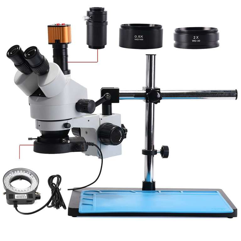 Hayear Stereo-Mikroskop mit 3,5-90-fachem Zoom, 16MP Kamera, 1080p HDMI, Metall-Ständer, 56-LED-Ringlicht