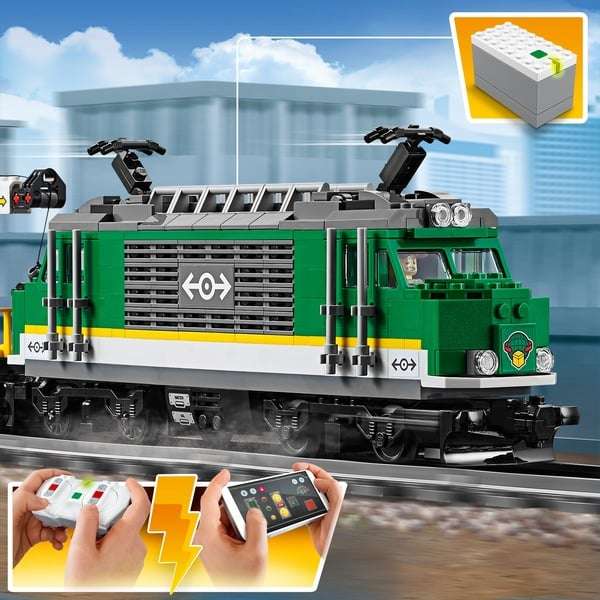 LEGO City Güterzug 60198 (1226 Teile, ~9.8 Cent pro Stein, motorisierte Lok mit Bluetooth-Fernsteuerung, 6 Spielfiguren)
