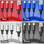 USB Multiladekabel 1,2 m, 2 A - USB A auf USB C, Lightning, Micro USB - geflochten, 5 Farben - unter 2 € incl. Versand möglich