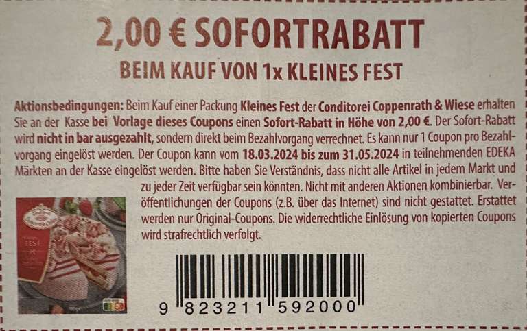 Edeka 2€ Rabatt Coupon Coppenrath & Wiese Kleines Fest Torte