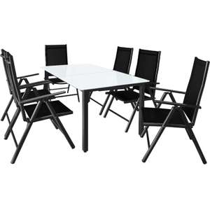 Garten-Sitzgruppe Bern 7-tlg. in Anthrazit | Alu | 5 mm Sicherheitsglas | 1 x Tisch | 6 x Gartenstuhl Hochlehner |