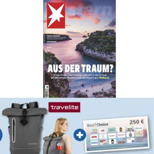 Travelite " Basics Rollup Backpack", grau, 48 cm (i.W.v. 26,91 €) + 250 € BestChoice-Gutschein + Stern Abo (12 Monate) für 325 €