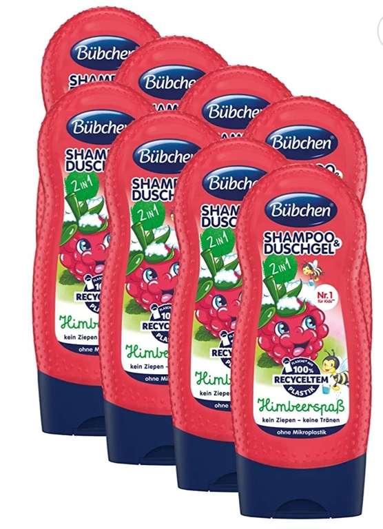 Bübchen Himbeerspaß 2in1 Shampoo & Duschgel für Kinder, 8 x 230 ml (Prime Spar-Abo) 1,25€/Stück