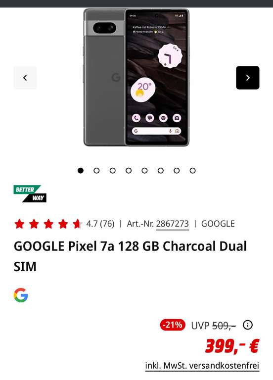 Media Markt / Saturn online und offline Google Pixel 7a Direktabzug im Geschäft 100€ Trade Minus Gerätewert