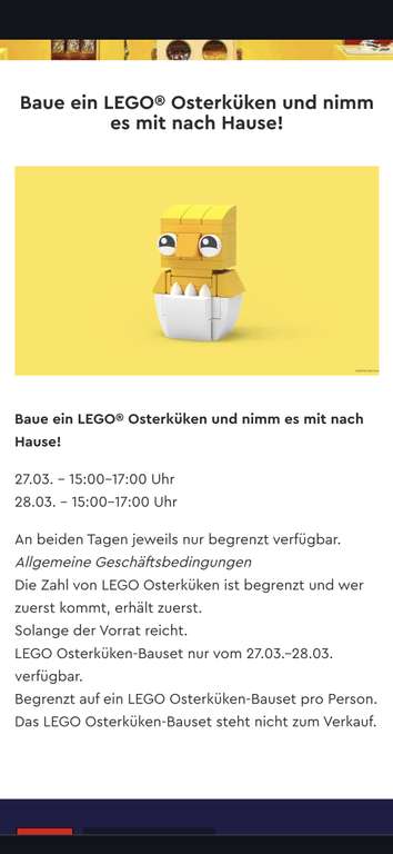 [Lokal LEGO Stores] LEGO Bautag Osterküken gratis