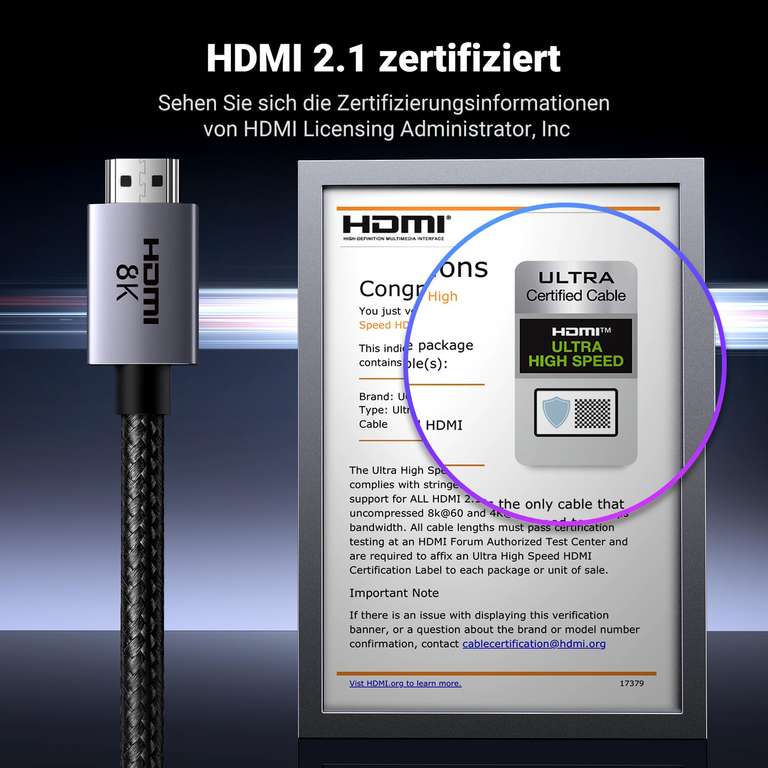 (Prime) UGREEN HDMI 2.1 Kabel 8K 60Hz 4K 240Hz 165Hz 144Hz 120Hz 48Gbit/s 2 Meter