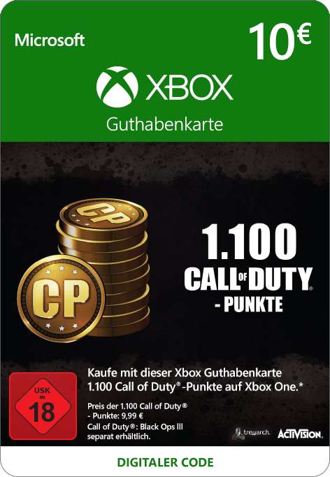 Lediglich ein Hinweis: 1100 CoD Points (Xbox) bzw. 10€ Xbox Live Guthaben für 8,40€