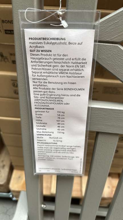 IKEA Bondholmen Gartenstuhl Hochlehner außen, grau (Lokal Duisburg)