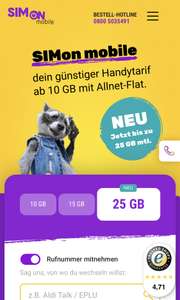 Neuer Tarif! Simon Mobile 25GB + 2GB (12 Monate) 16,99€ - Preisvorteil jetzt auch bei Rufnummernmitnahme von zusätzlichen Anbietern