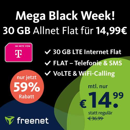 [Telekom] 12GB Tarif von freenet für mtl. 9,99€ + 19,99€ AG mit Telefonie-Flat | 20GB für 12,99€ | 30GB für 14,99€ | 40GB für 19,99€