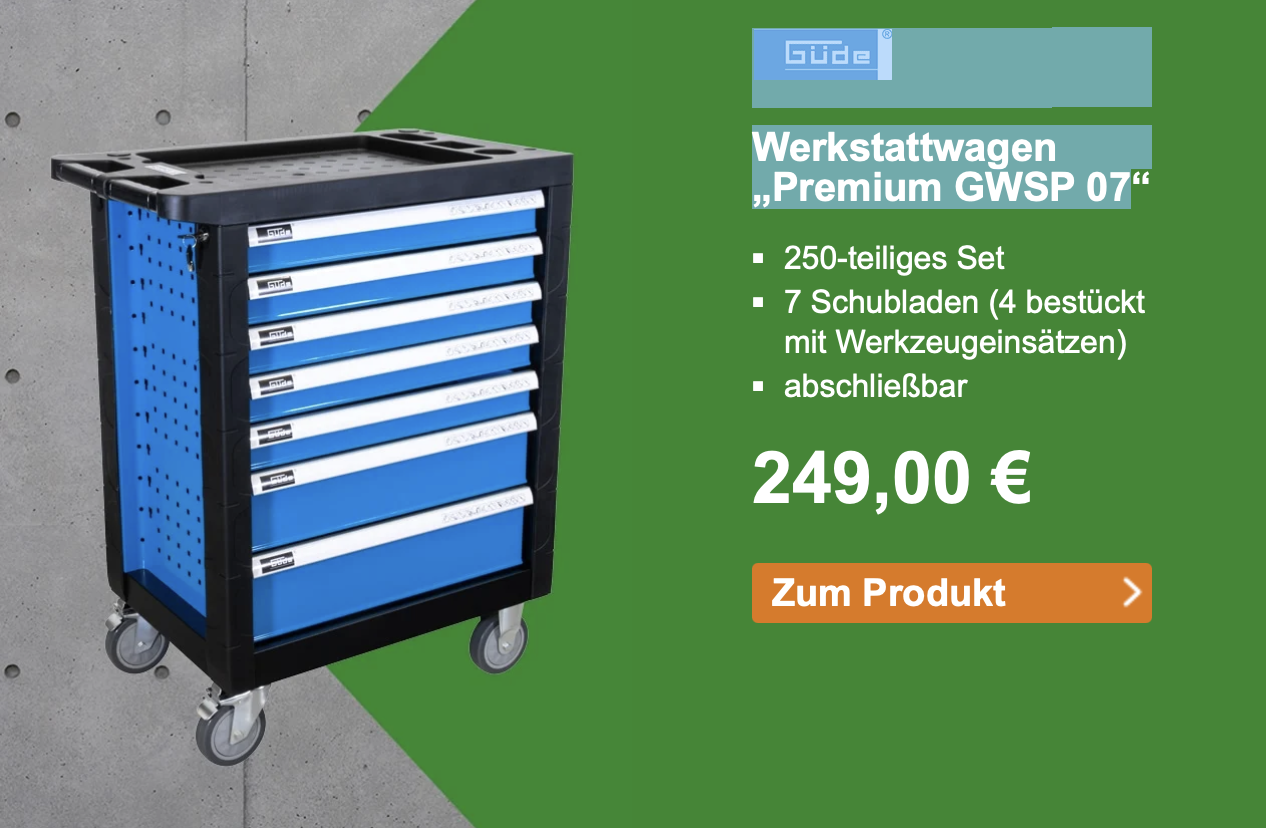 [GLOBUS BAUMARKT] Güde Werkstattwagen Premium GWSP 07 250-teilig (Abholpreis) / auch online für 249€ + 49,99€ Versandkosten