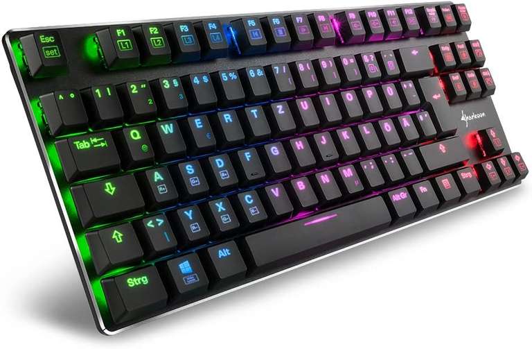 [Prime] Sharkoon PureWriter RGB TKL Mechanische Low Profile-Tastatur (RGB, rote Schalter, flache Tasten, Tenkeyless, abnehmbarem USB Kabel)