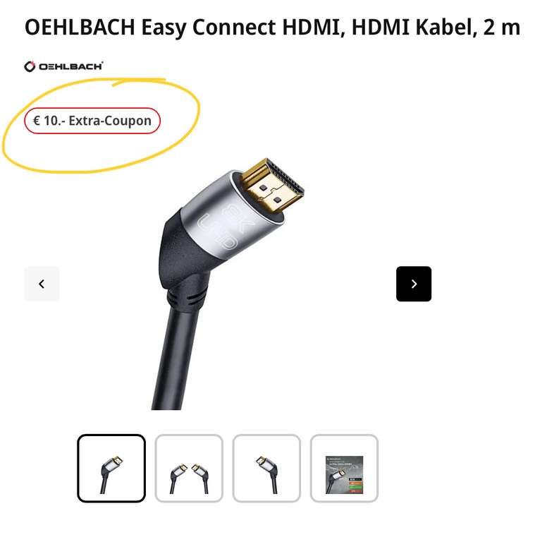 8K Oehlbach HDMI-Kabel zertifiziert 2 Meter, abgewinkelte Stecker,