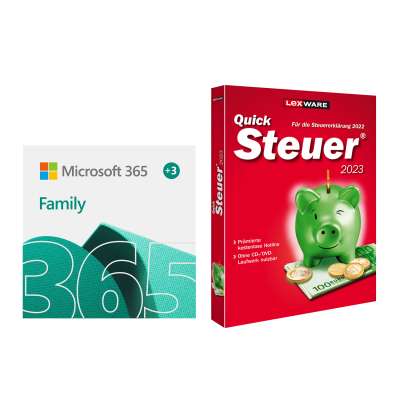 Microsoft 365 Family 12+3 Monate | 6 Nutzer | Mehrere PCs/Macs + LexWare Quicksteuer 2023