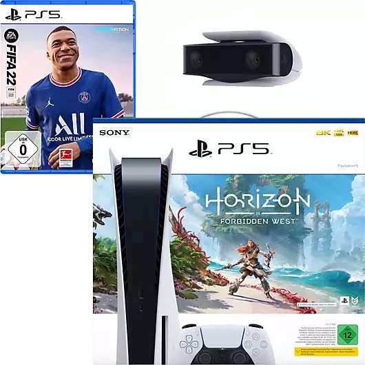 [Verfügbar und Sie sparen 6%!] PS5 Playstation 5 Konsole mit Laufwerk und HD Kamera inkl. Horizon Forbidden West & PS5 FIFA 22