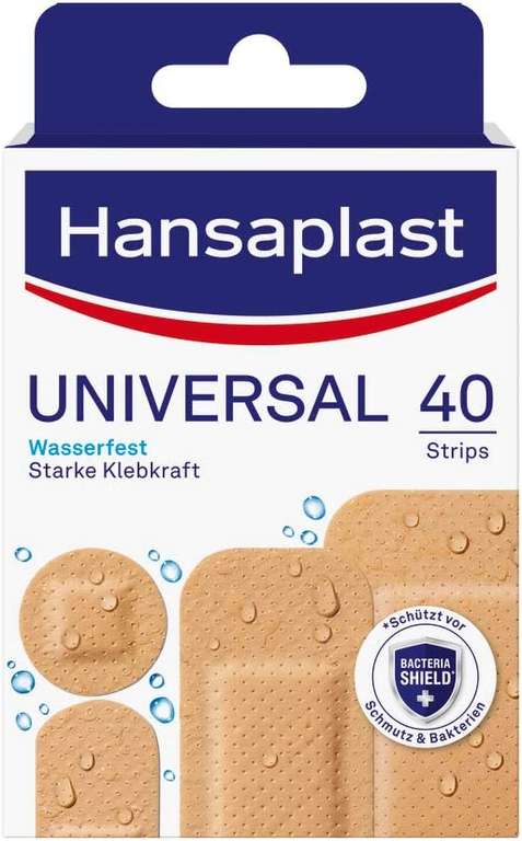 Hansaplast Universal Pflaster (40 Strips), schmutz- und wasserabweisende Wundpflaster, starke Klebkraft & Bacteria Shield [Prime Spar-Abo]