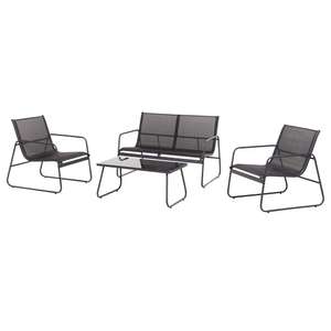 Lounge-Set 4-teilig, 4-Sitzer mit Metallgestell, Tisch und Stühlen