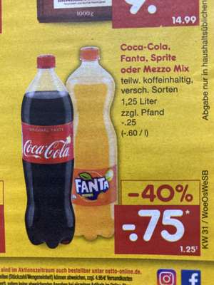 [Netto MD] Coca-Cola, Fanta, Sprite, Mezzo Mix, 1,25l Flasche