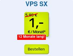 1blu VPS SX für ein Jahr lang je 1€/Monat statt 5,90€/Monat 4 Cores, 8GB RAM, 120GB SSD vServer