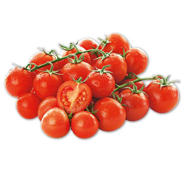 Penny: 500g Cherry-Tomaten, zur Zeit günstigstes Angebot, Herkunft: Spanien, günstige Strauchtomaten gibt's bei Lidl ab Heute für 2,49€ jeKg