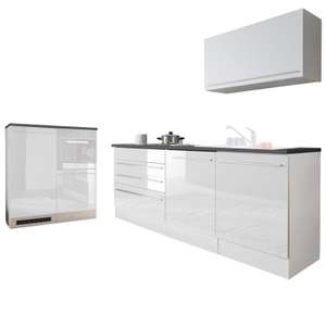 (Roller Click & Collect) Küchenblock, weiß Hochglanz, Stone dark, 320 cm, ohne Elektrogeräte & Spüle, Breite: ca. 200 cm + 120 cm