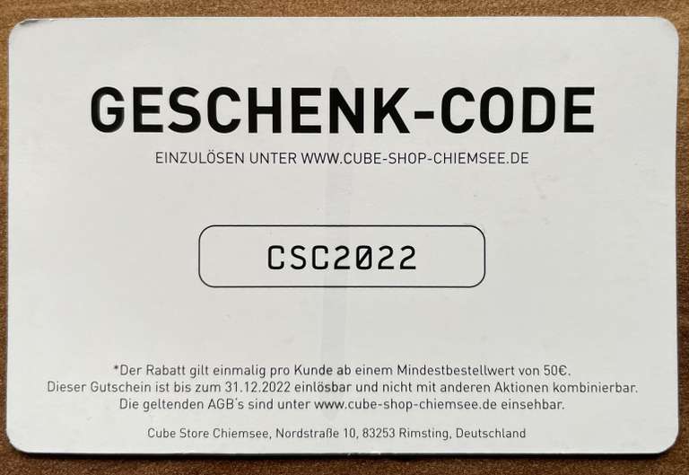 10 Euro (50 Euro MBW) beim CUBE Store Chiemsee Gutschein