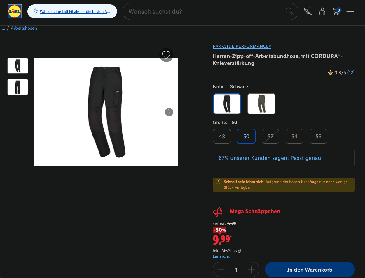 PARKSIDE PERFORMANCE Herren-Zipp-off-Arbeitsbundhose, mit CORDURA-Knieverstärkung