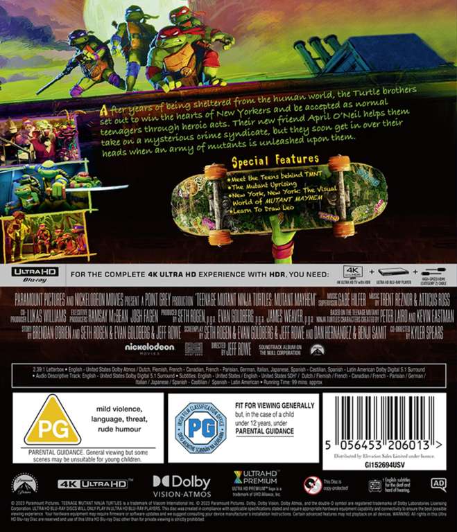 [Amazon Prime] Teenage Mutant Ninja Turtles: Mutant Mayhem 4K Ultra HD Blu-ray US-Version mit deutschem Ton